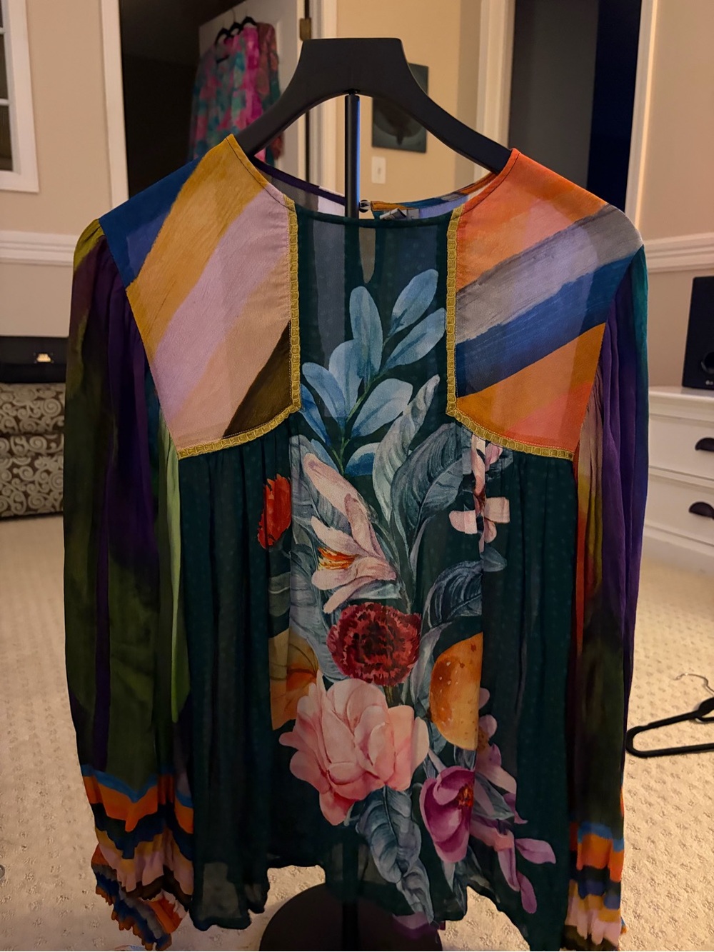 Floral Patchwork Long-Sleeve Blouse - Green Multi - Picture 1 of 2